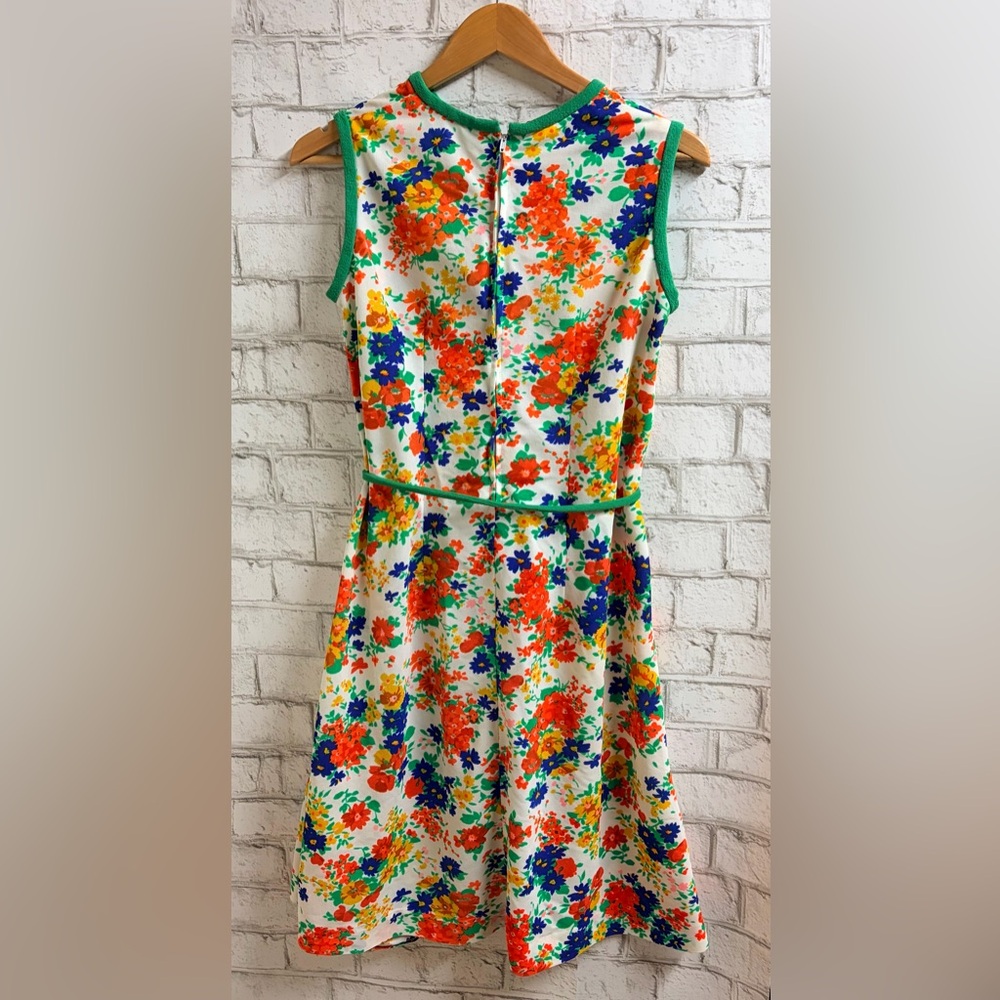 Vintage 70’s Sleeveless Floral Midi Dress with Green Trim - Picture 2 of 8
